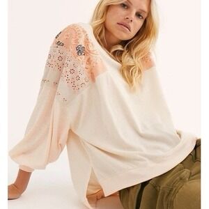 Free People M We The Free Feelin' It Patchwork Ribbed Top Slouchy Boho Chic